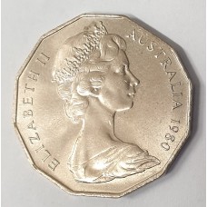 AUSTRALIA 1980 . FIFTY 50 CENTS COIN . ERROR . CLIPPED OR BITTEN EDGE